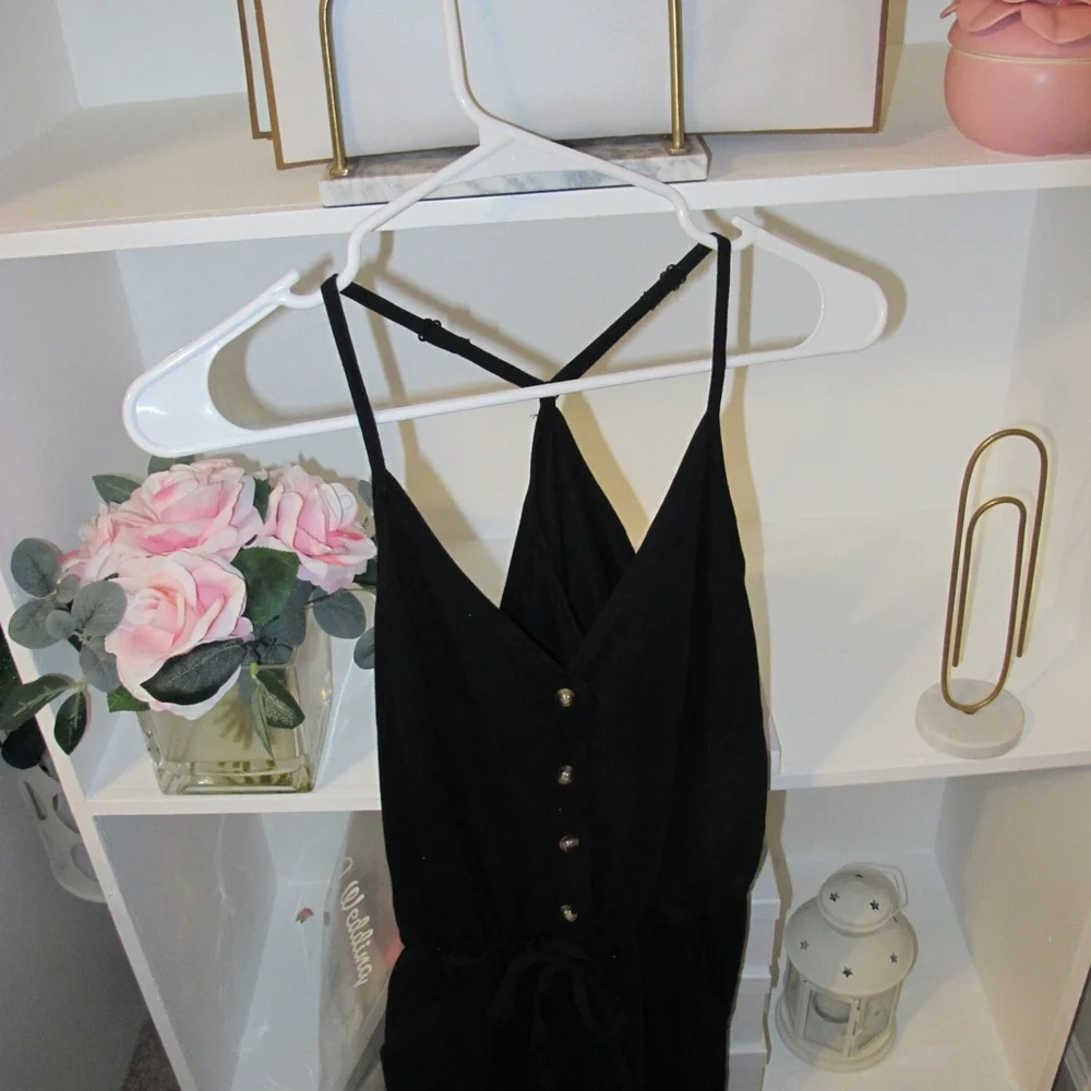 Ecowish Women's V-Neck Spaghetti Strap Drawstring Waisted long Romper NWOT - Picture 5 of 6